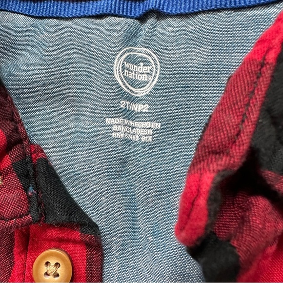 ⭐️ 5 for $25 Wonder Nation Kids Red Plaid Cotton Shirt with Elbow Patches 2 T - Picture 3 of 4